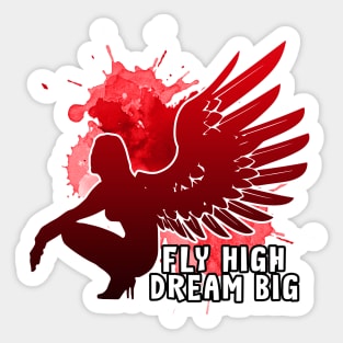 Angel Wings Fly High Dream Big Red Sticker